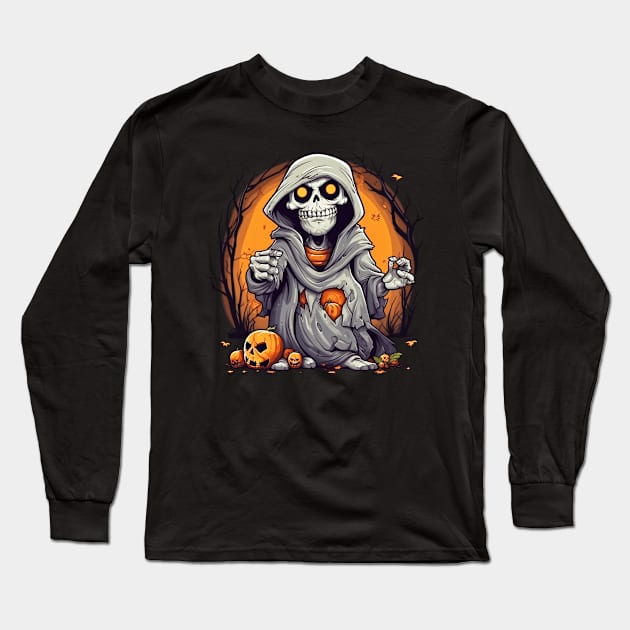 Eerie Halloween Ghoul Art - Spooky Season Delight Long Sleeve T-Shirt by Captain Peter Designs